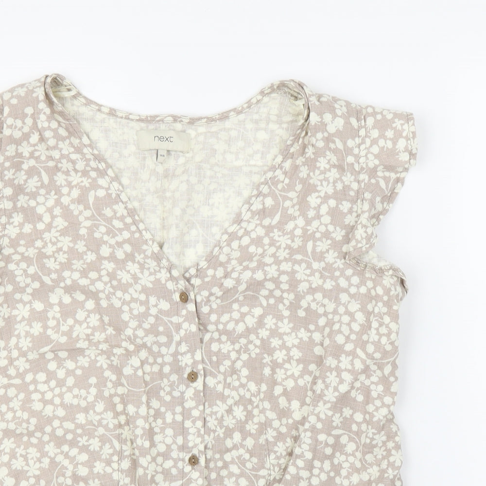 NEXT Womens Beige Floral  Basic Button-Up Size 14