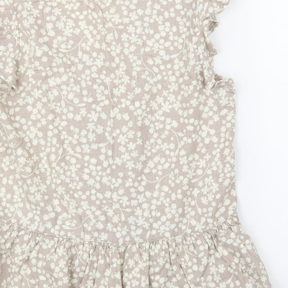 NEXT Womens Beige Floral  Basic Button-Up Size 14