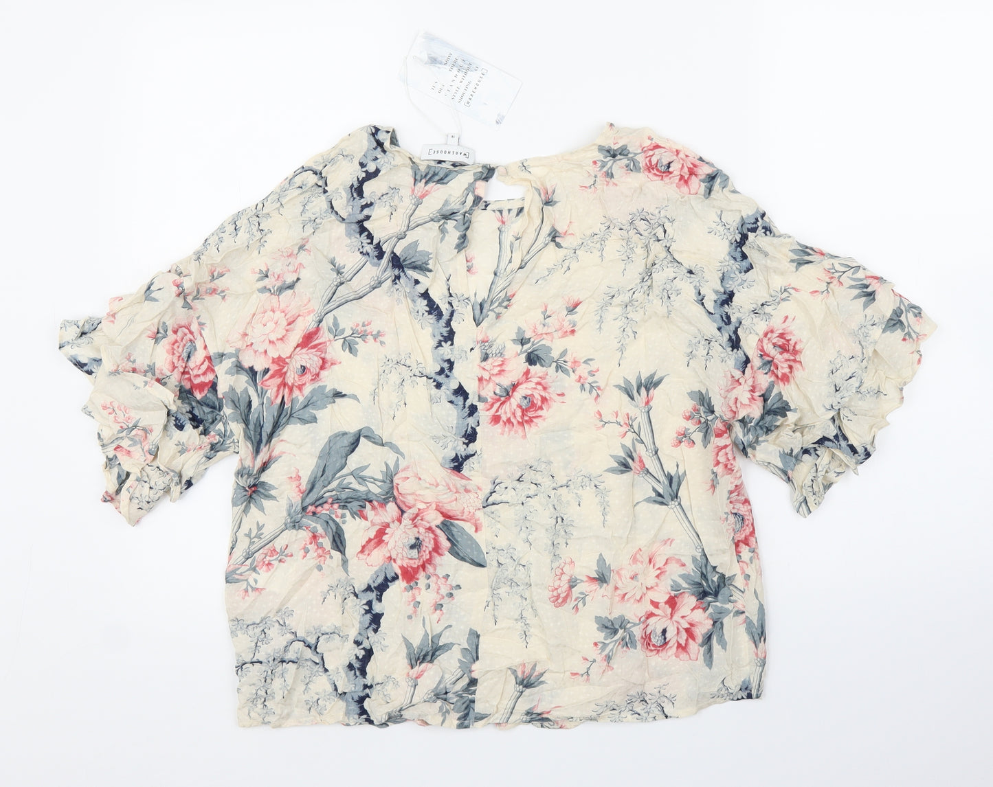 Warehouse Womens Ivory Floral  Basic Blouse Size 14