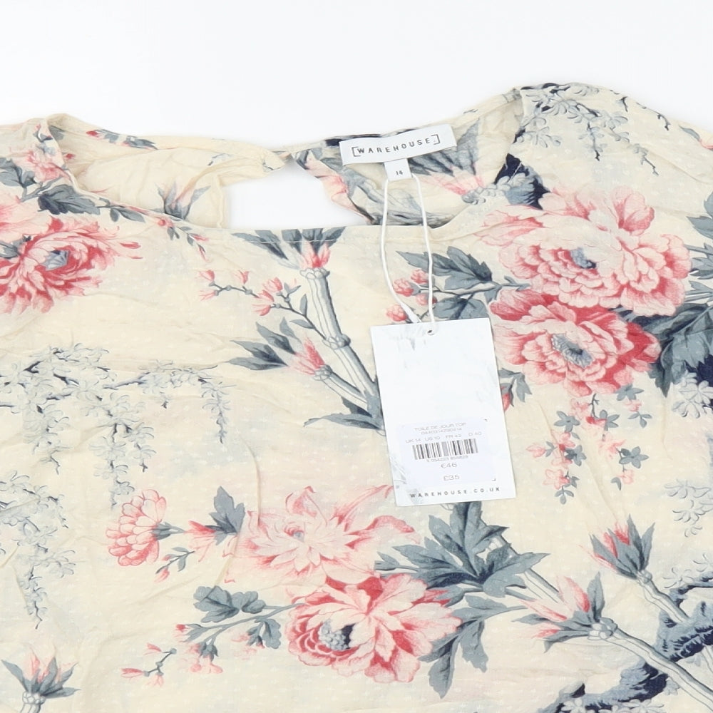 Warehouse Womens Ivory Floral  Basic Blouse Size 14