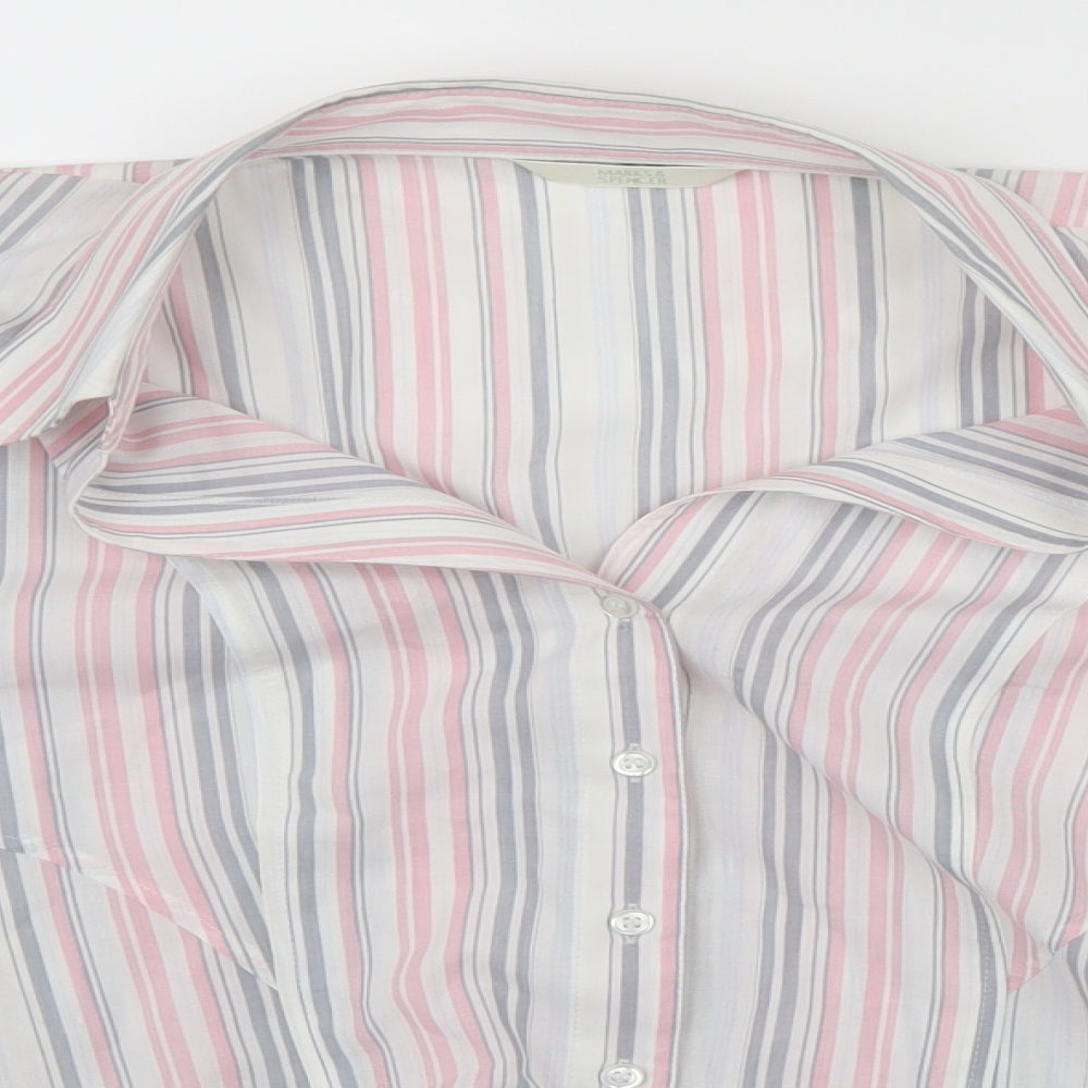 Marks and Spencer Womens Pink Striped  Basic Button-Up Size 16