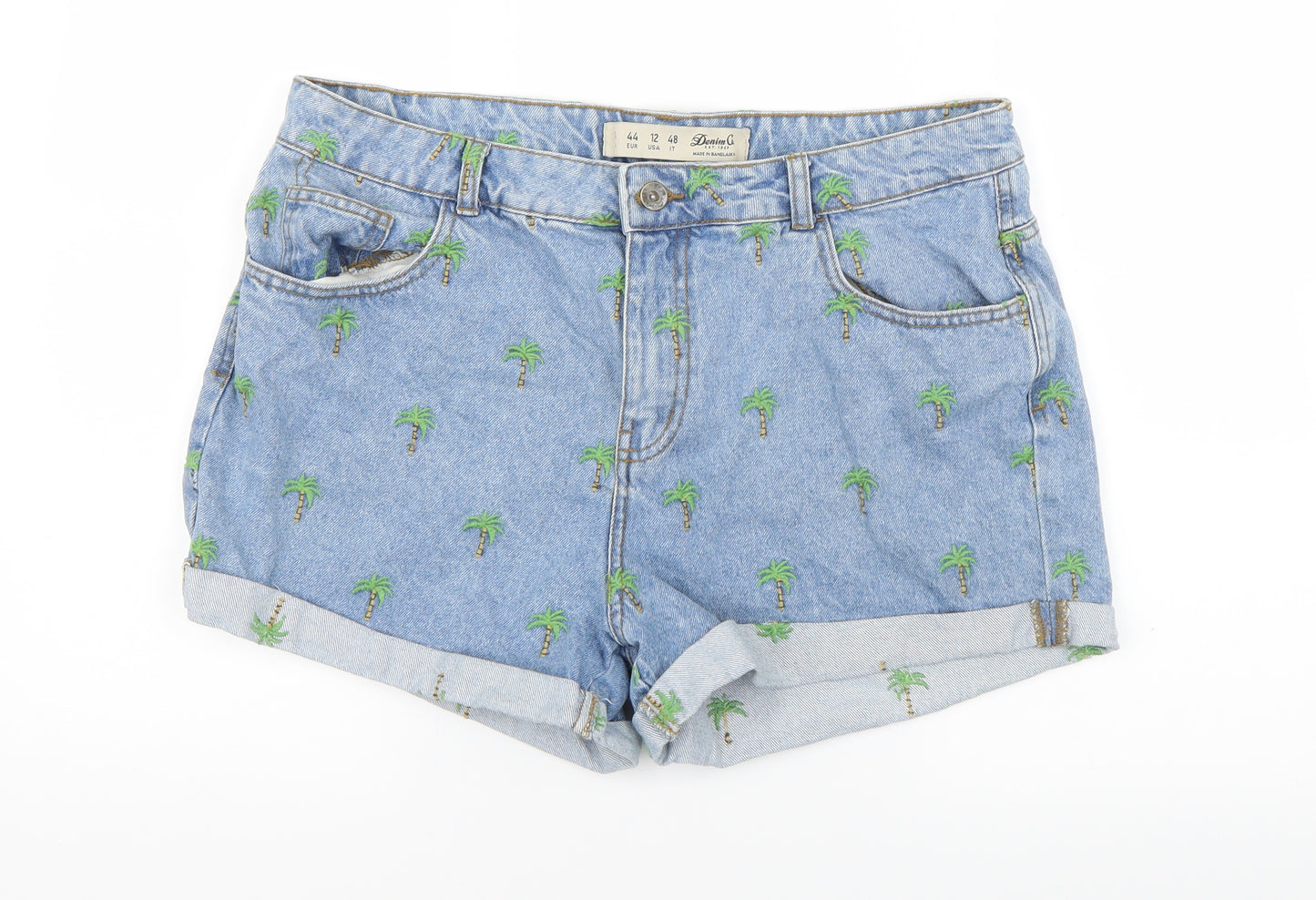 Primark Mens Blue  Denim Chino Shorts  - palm trees