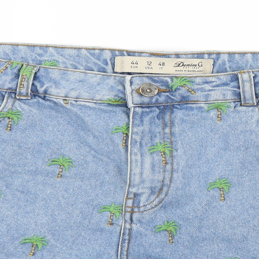 Primark Mens Blue  Denim Chino Shorts  - palm trees