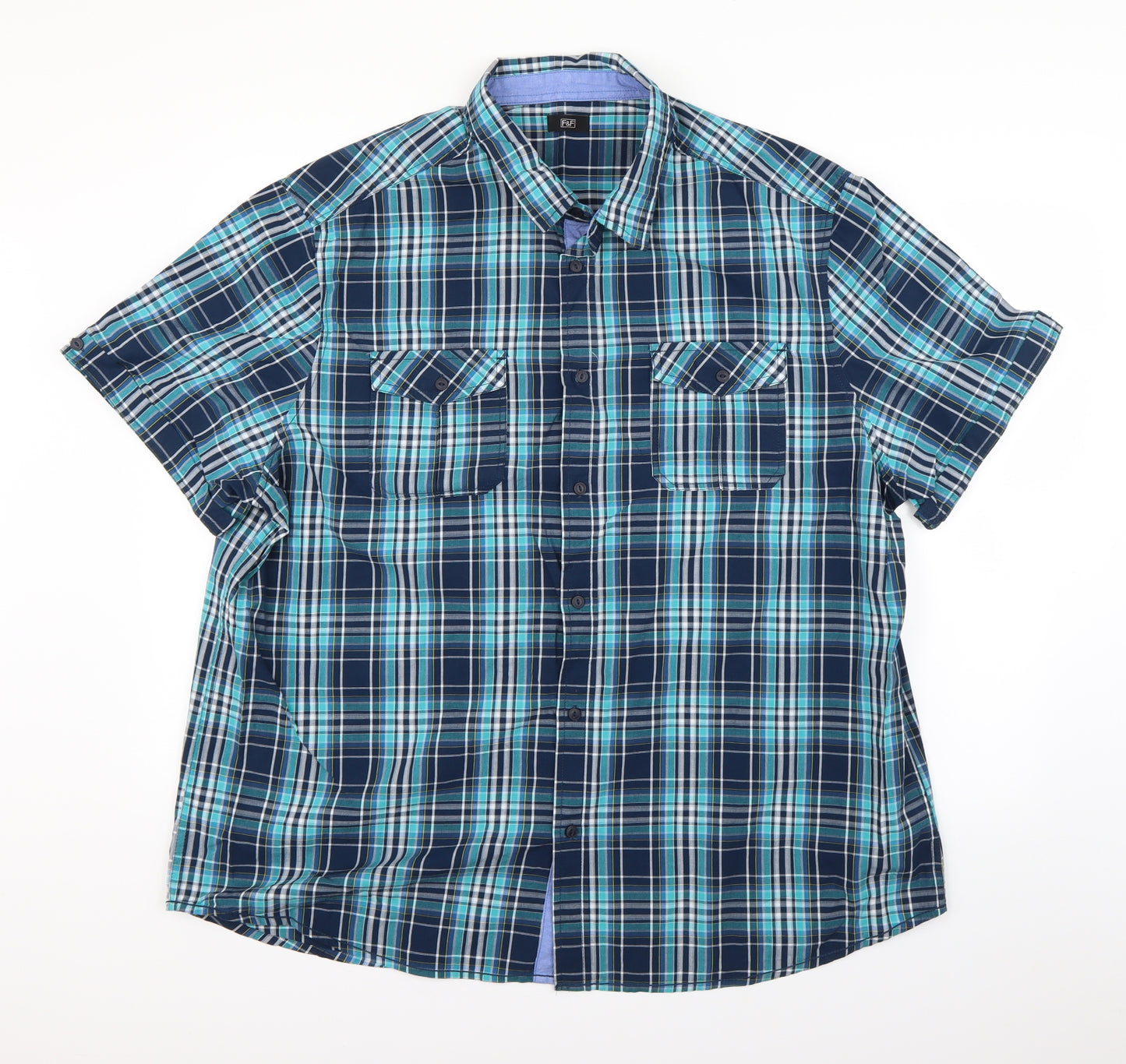 F&F Mens Blue Check   Button-Up Size 3XL