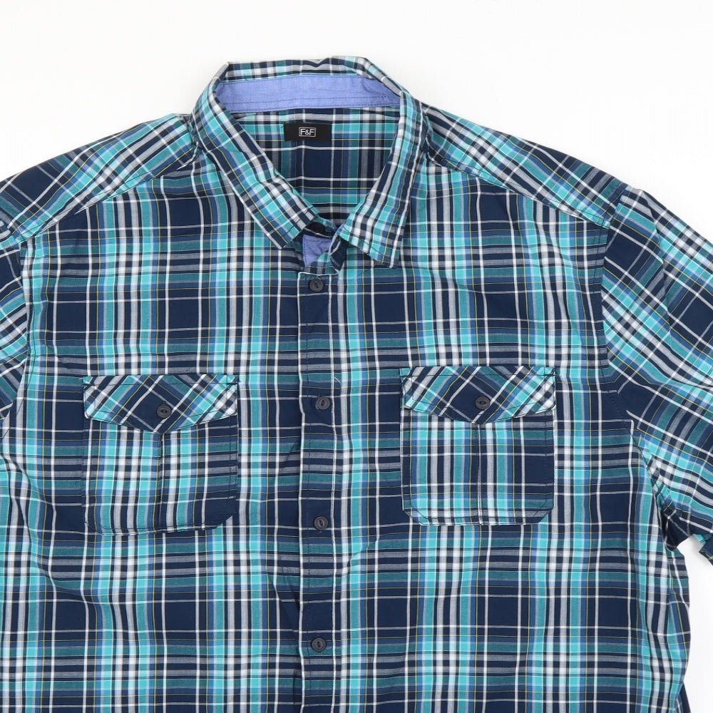 F&F Mens Blue Check   Button-Up Size 3XL