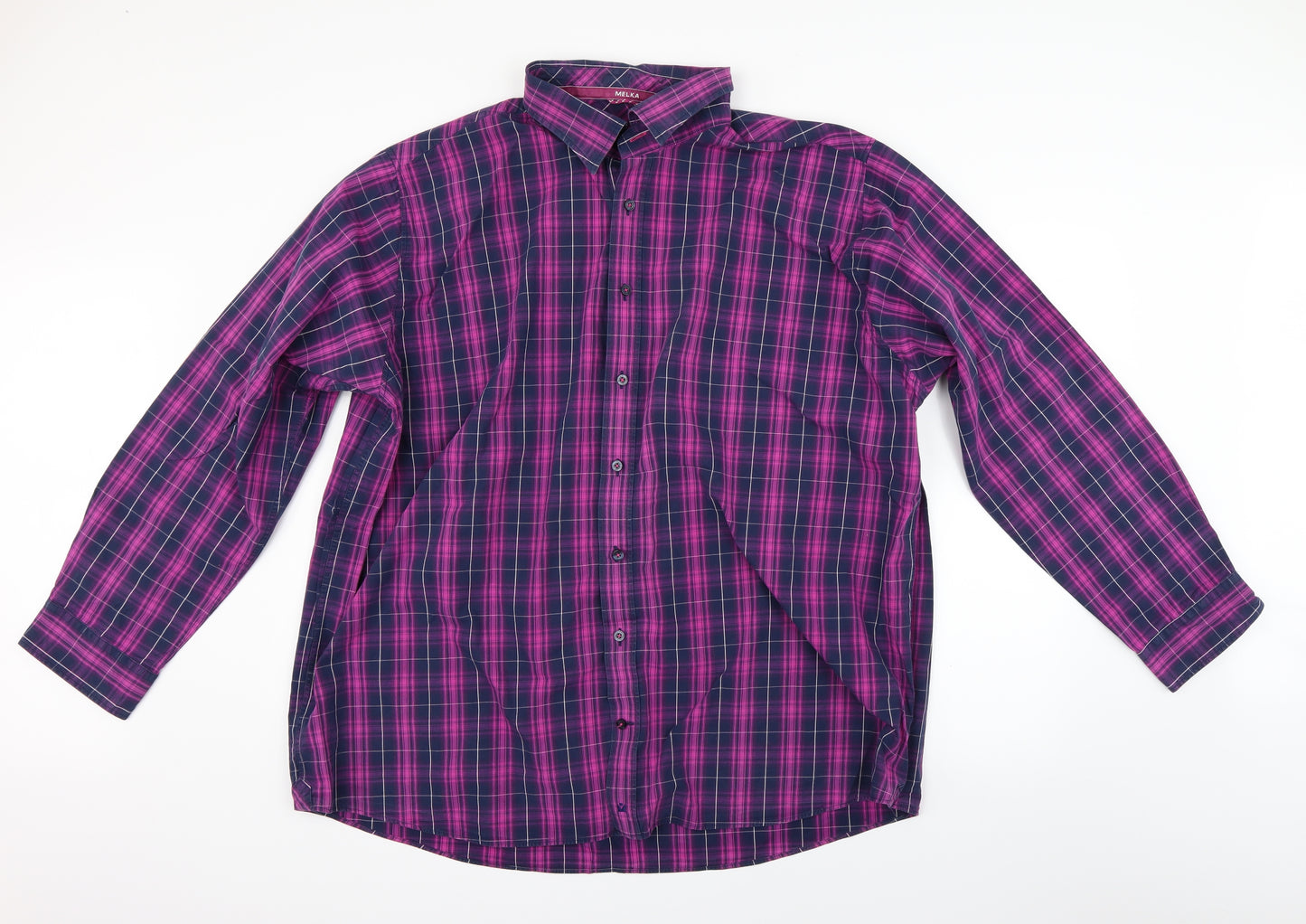 Melka Mens Purple Check   Button-Up Size 3XL