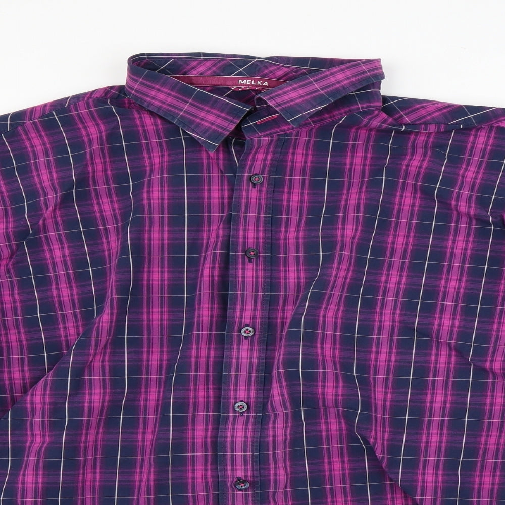 Melka Mens Purple Check   Button-Up Size 3XL