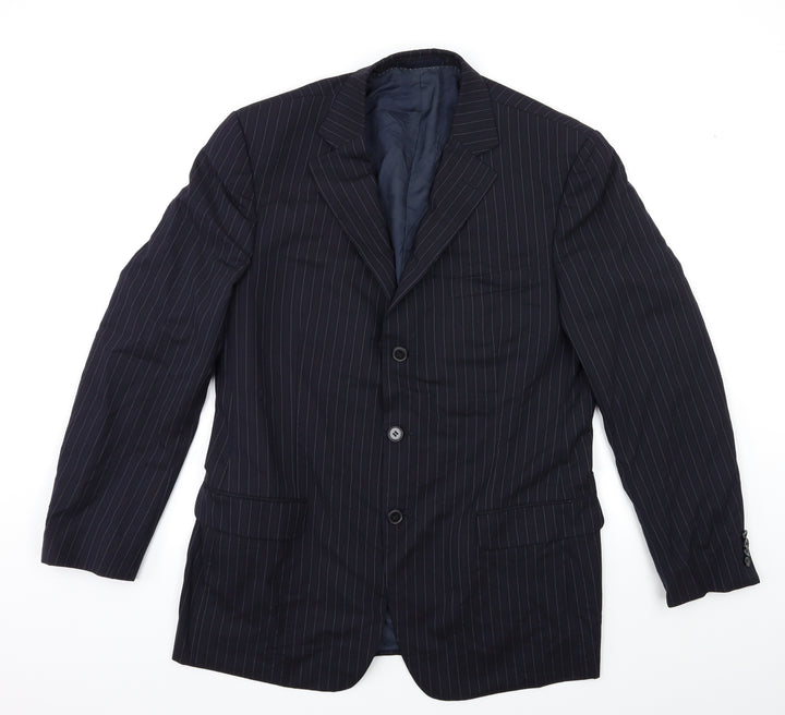 Preworn Mens Blue Striped Jacket Suit Jacket Size 38