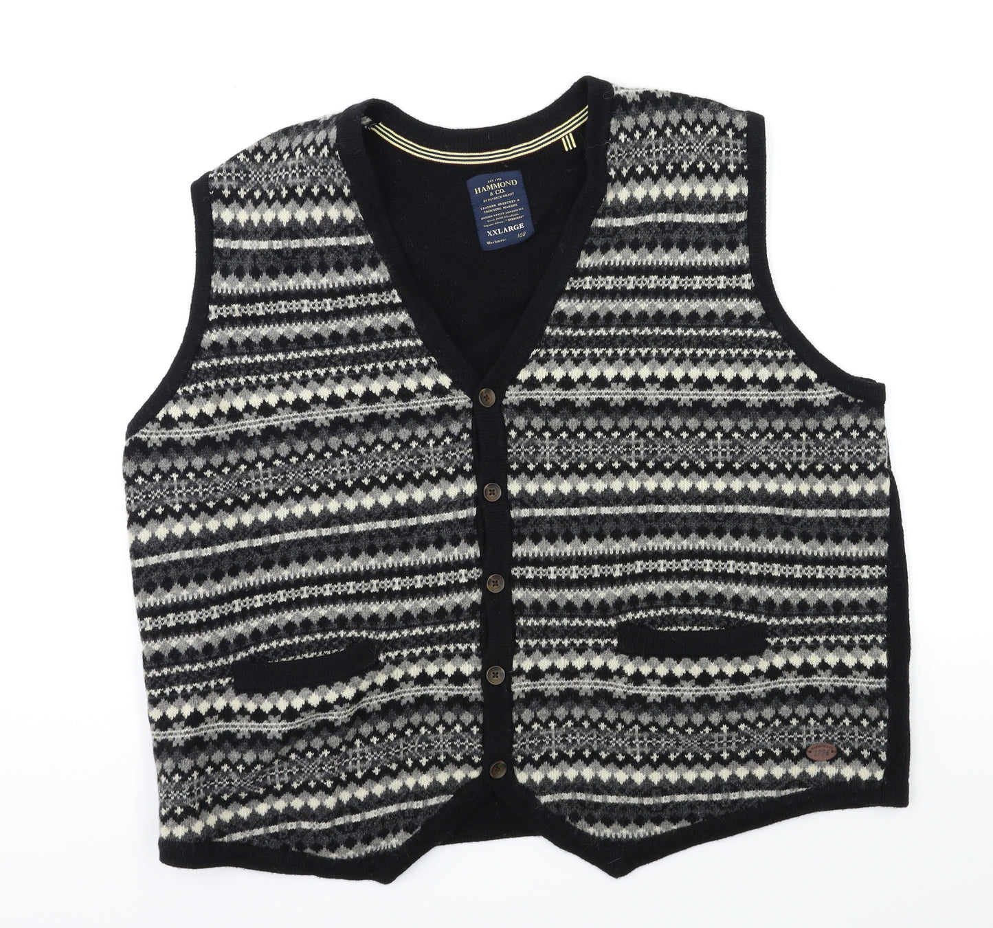 Hammond & Co Mens Black Striped Knit Cardigan Jumper Size 2XL
