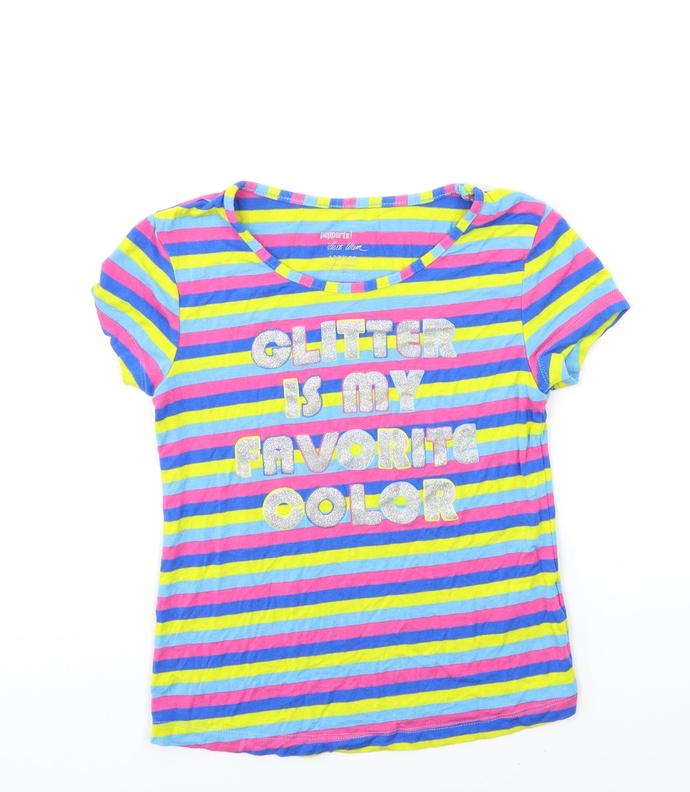 pepperts! Girls Pink Striped  Basic T-Shirt Size 7-8 Years