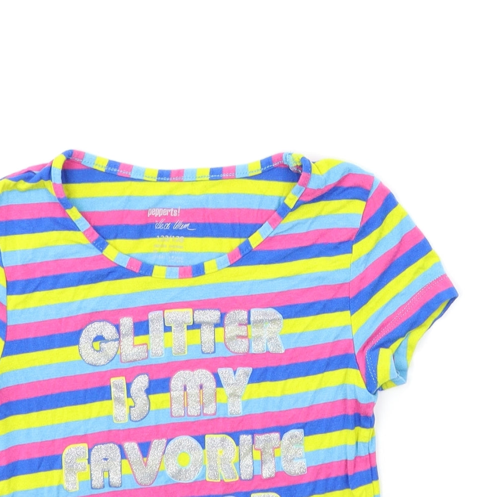 pepperts! Girls Pink Striped  Basic T-Shirt Size 7-8 Years