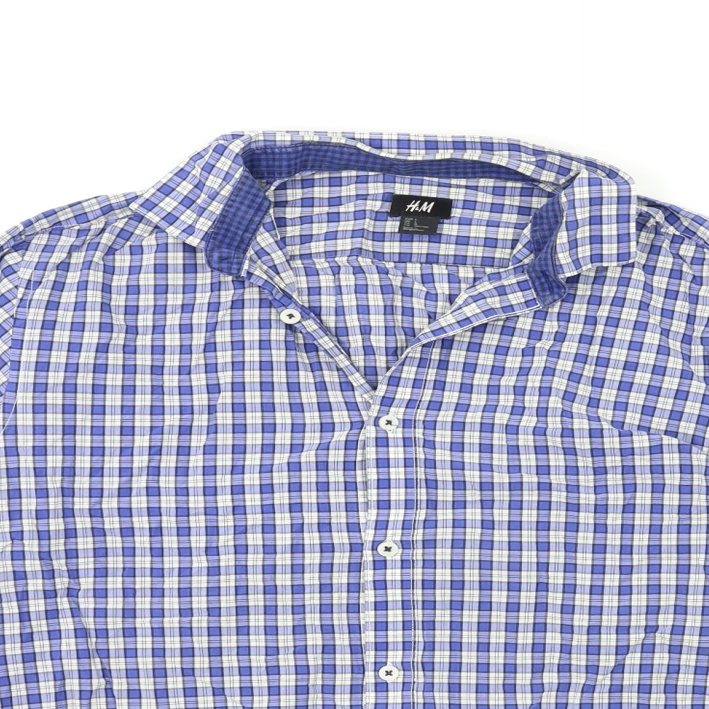 H&M Mens Blue Check   Button-Up Size L