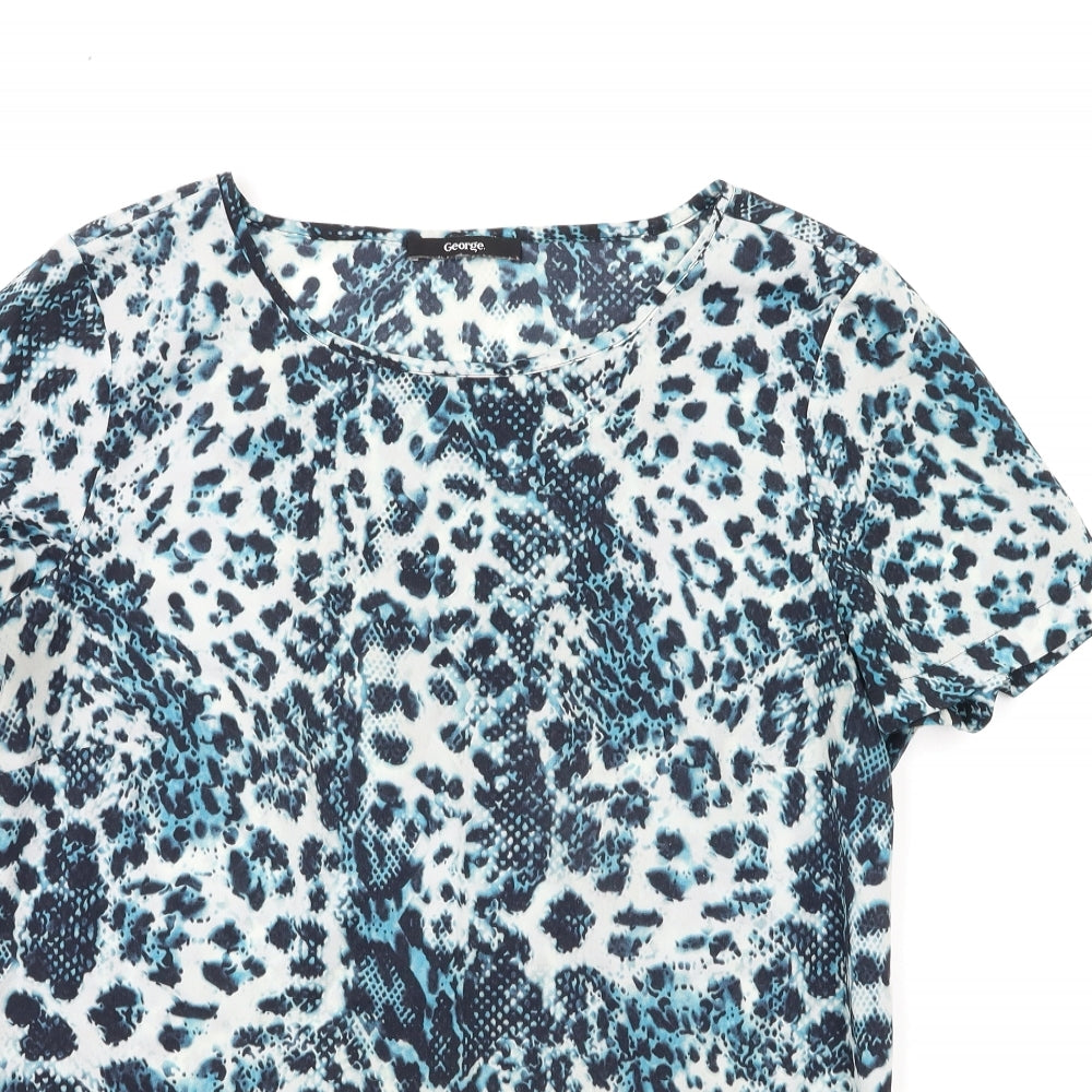 George Womens Blue Animal Print  Basic T-Shirt Size 12