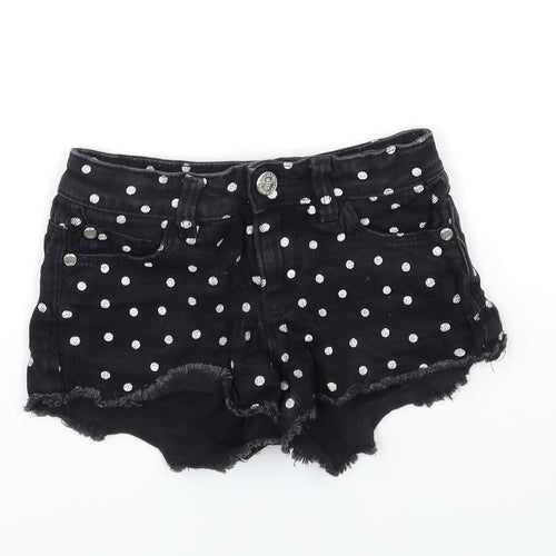 Marks and Spencer Girls Black Polka Dot Denim Hot Pants Shorts Size 5-6 Years