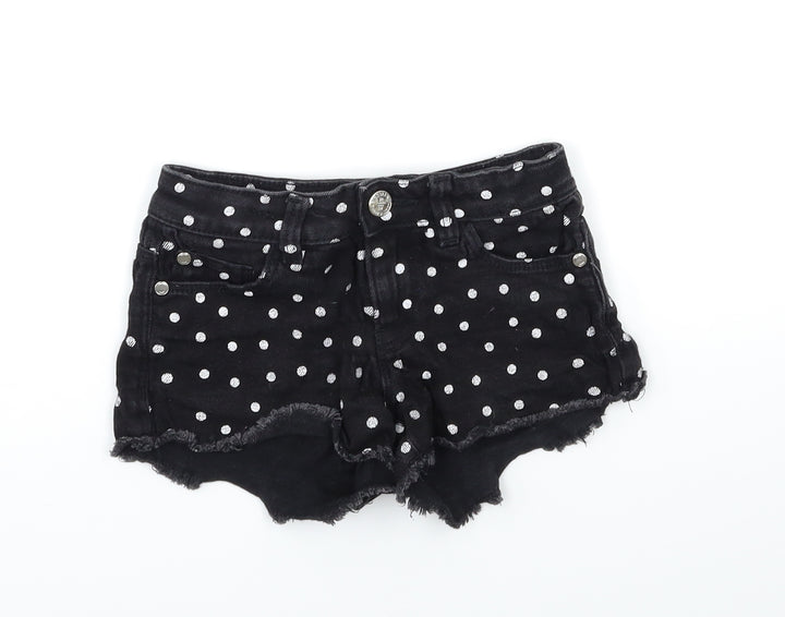 Marks and Spencer Girls Black Polka Dot Denim Hot Pants Shorts Size 5-6 Years