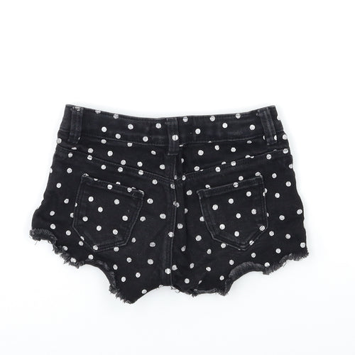 Marks and Spencer Girls Black Polka Dot Denim Hot Pants Shorts Size 5-6 Years