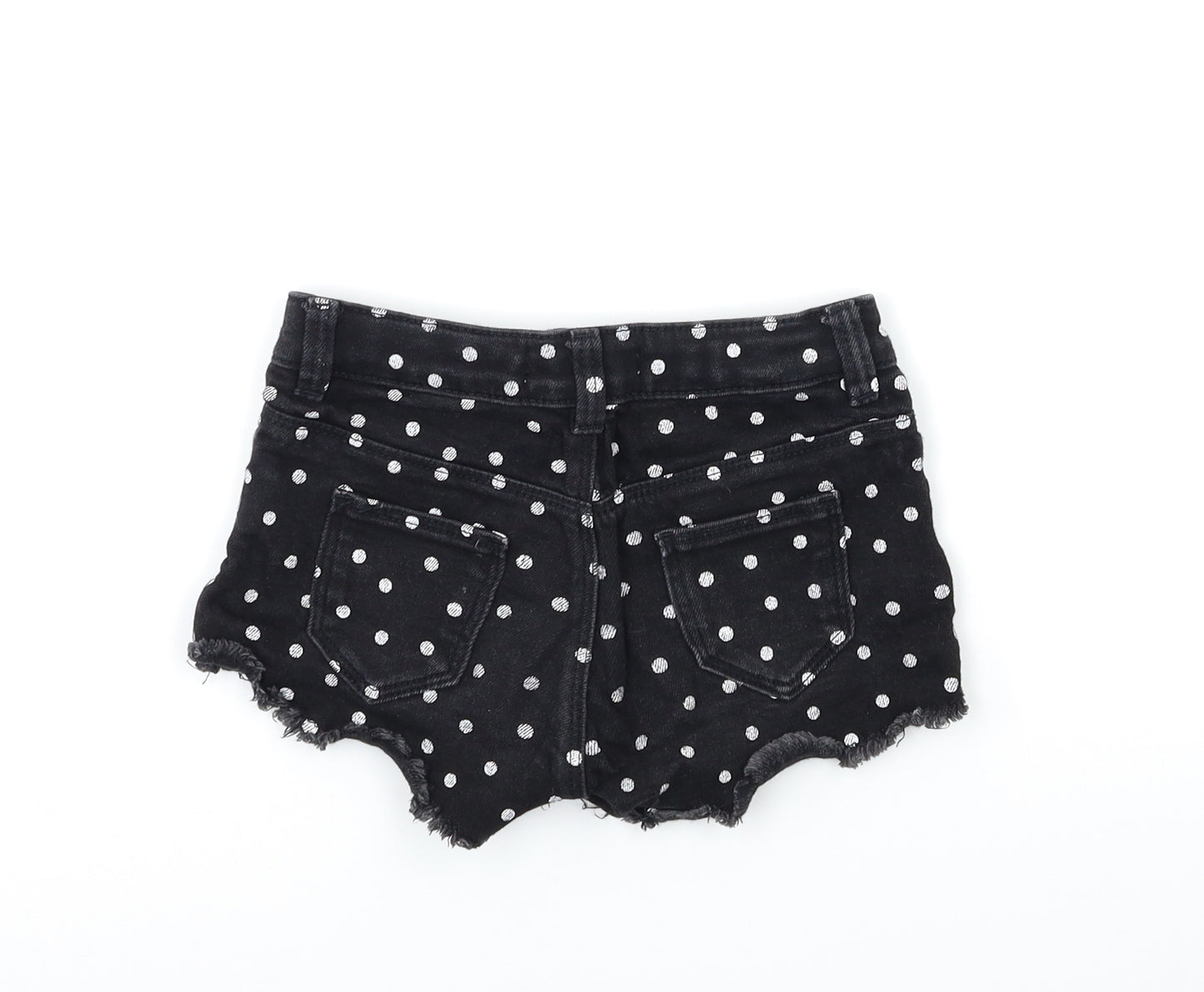 Marks and Spencer Girls Black Polka Dot Denim Hot Pants Shorts Size 5-6 Years
