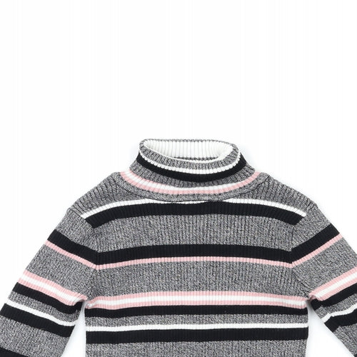 Primark Girls Grey Striped Knit Pullover Jumper Size 7-8 Years
