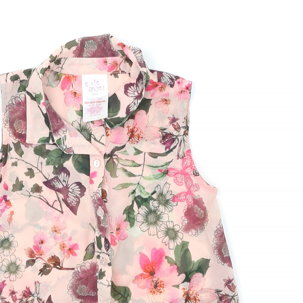 EVIE Girls Pink Floral  Basic Blouse Size 5 Years