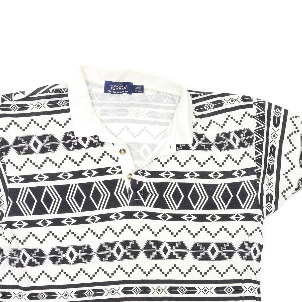 Topman Mens White Geometric   Polo Size M