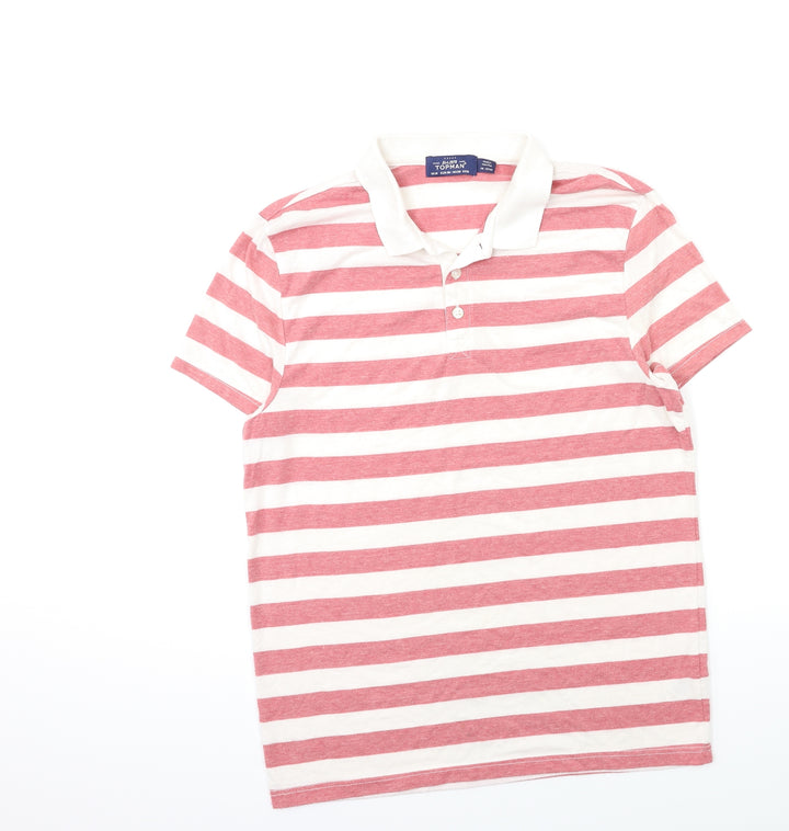 Topshop Mens Pink Striped Polo Size M