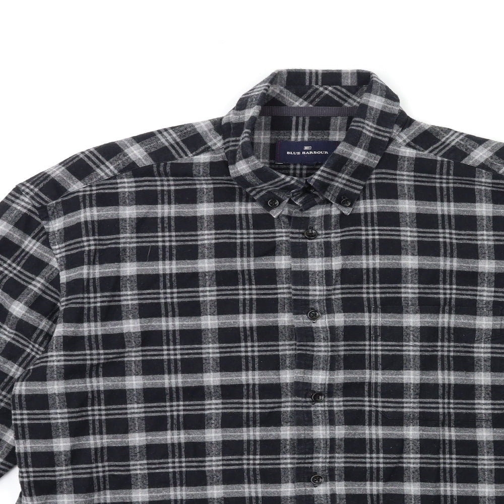 Blue Harbour Mens Black Check   Button-Up Size M