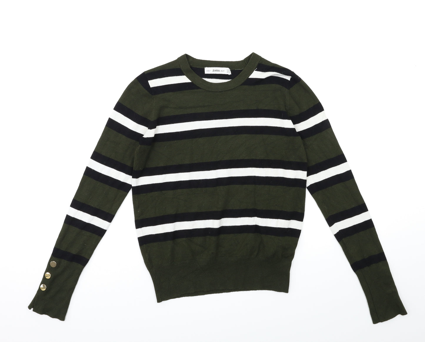 Zara Womens Green Striped Knit Pullover Jumper Size S