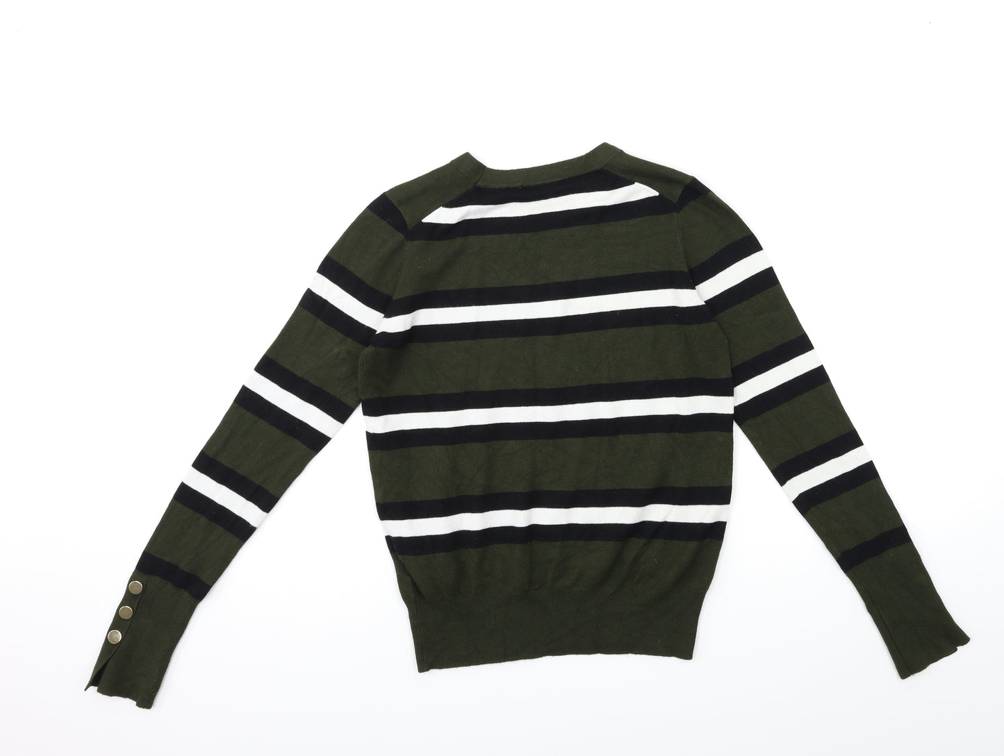 Zara Womens Green Striped Knit Pullover Jumper Size S