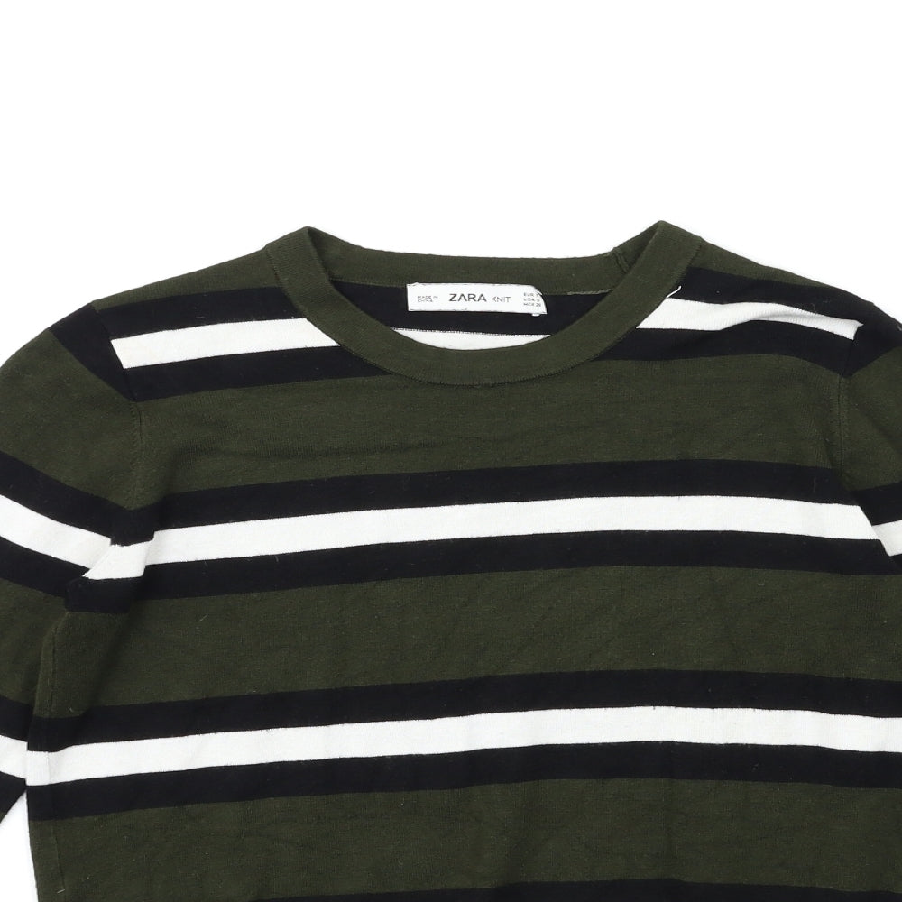 Zara Womens Green Striped Knit Pullover Jumper Size S