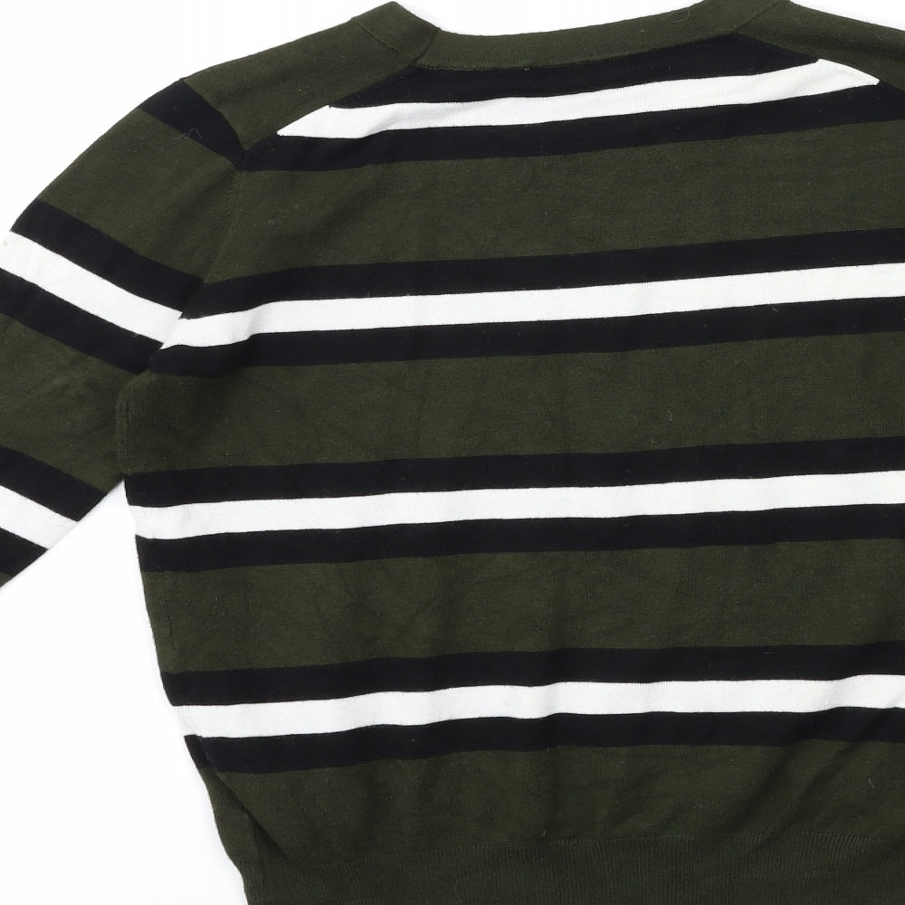 Zara Womens Green Striped Knit Pullover Jumper Size S