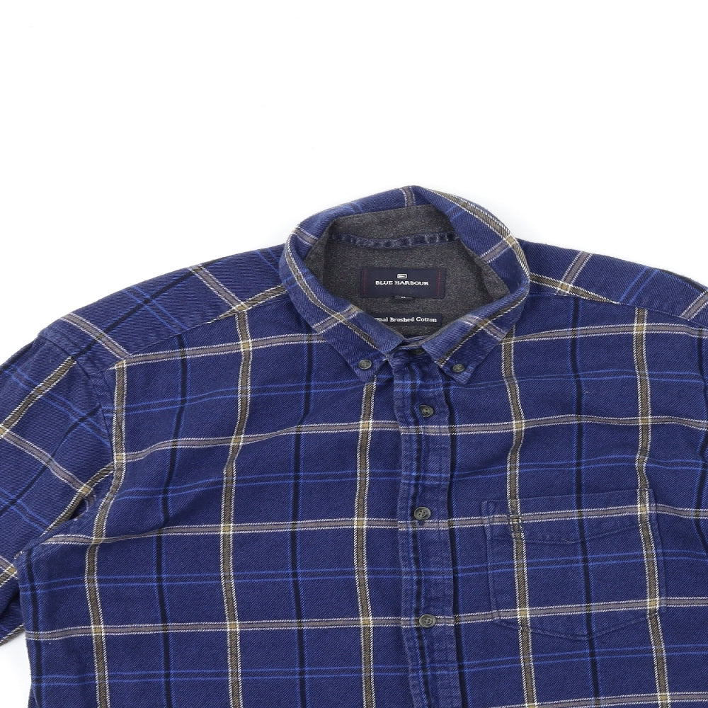 Blue Harbour Mens Blue Check   Button-Up Size M