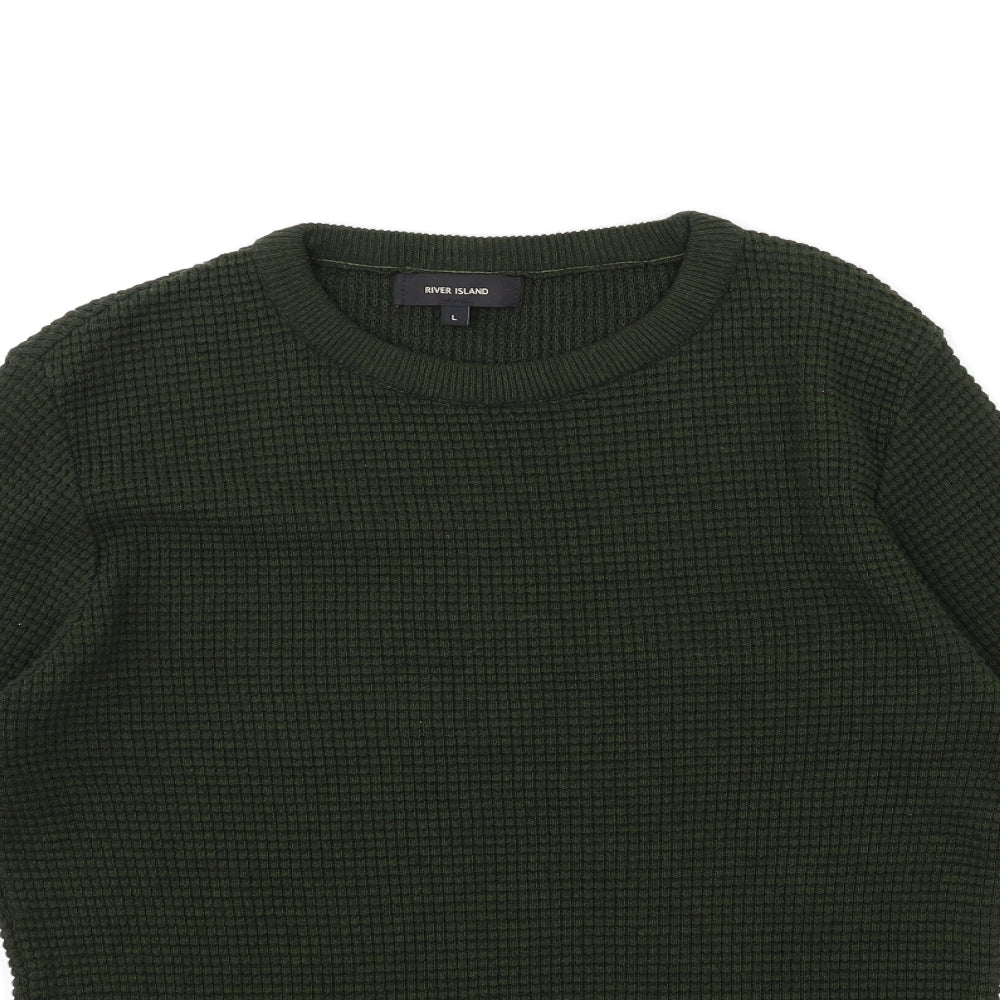 River Island Mens Green  Knit Pullover Jumper Size L