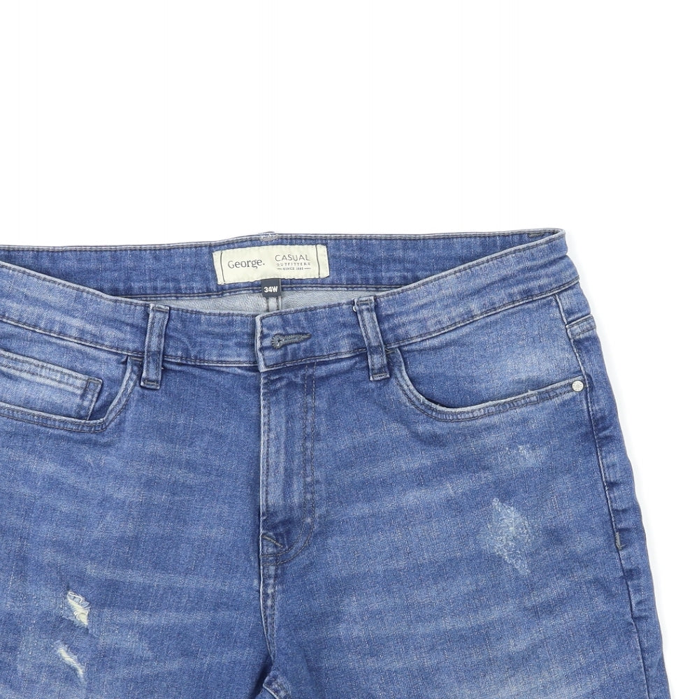 George Mens Blue  Denim Cargo Shorts Size 34 in
