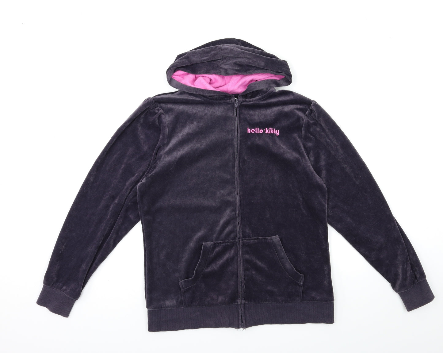 Hello Kitty Womens Grey  Velour Full Zip Hoodie Size S