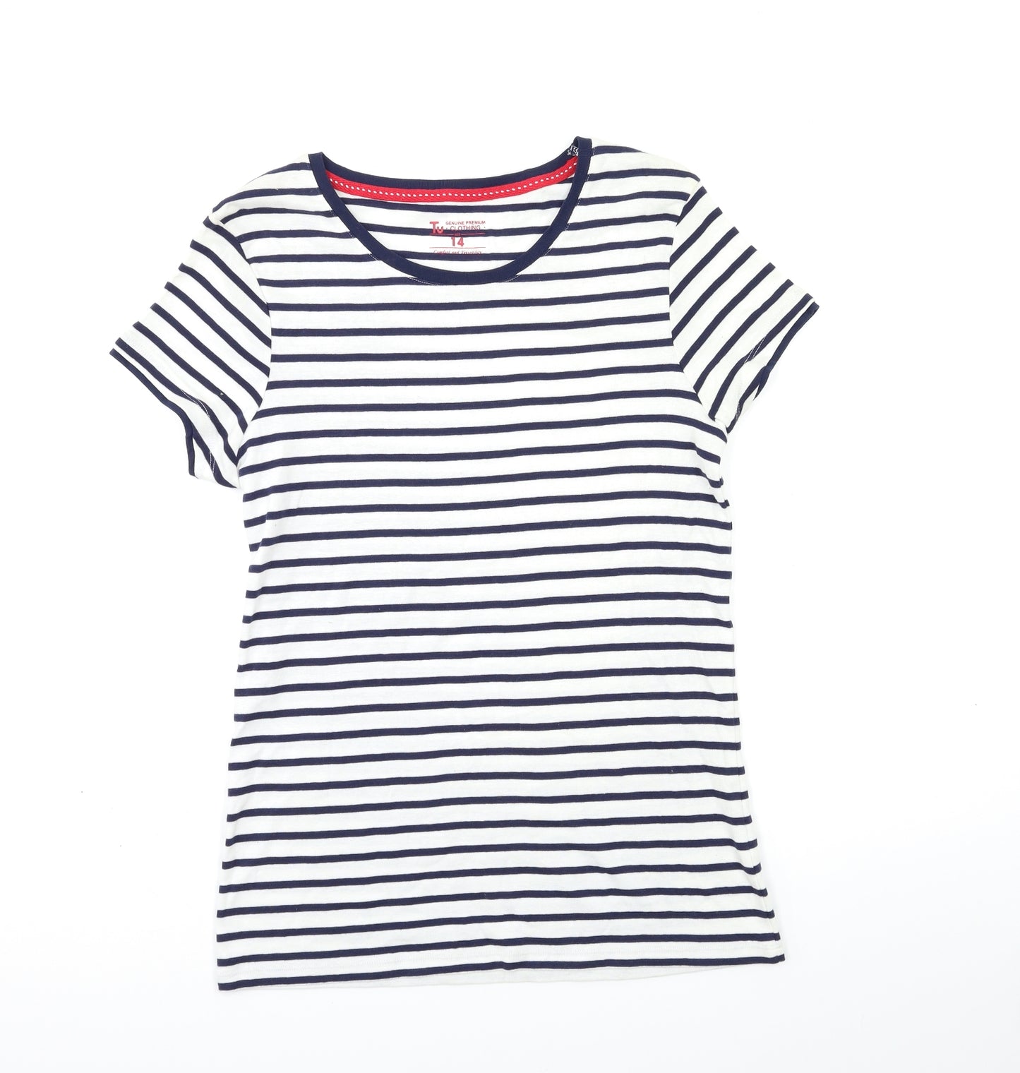 TU Womens White Striped  Basic T-Shirt Size 14