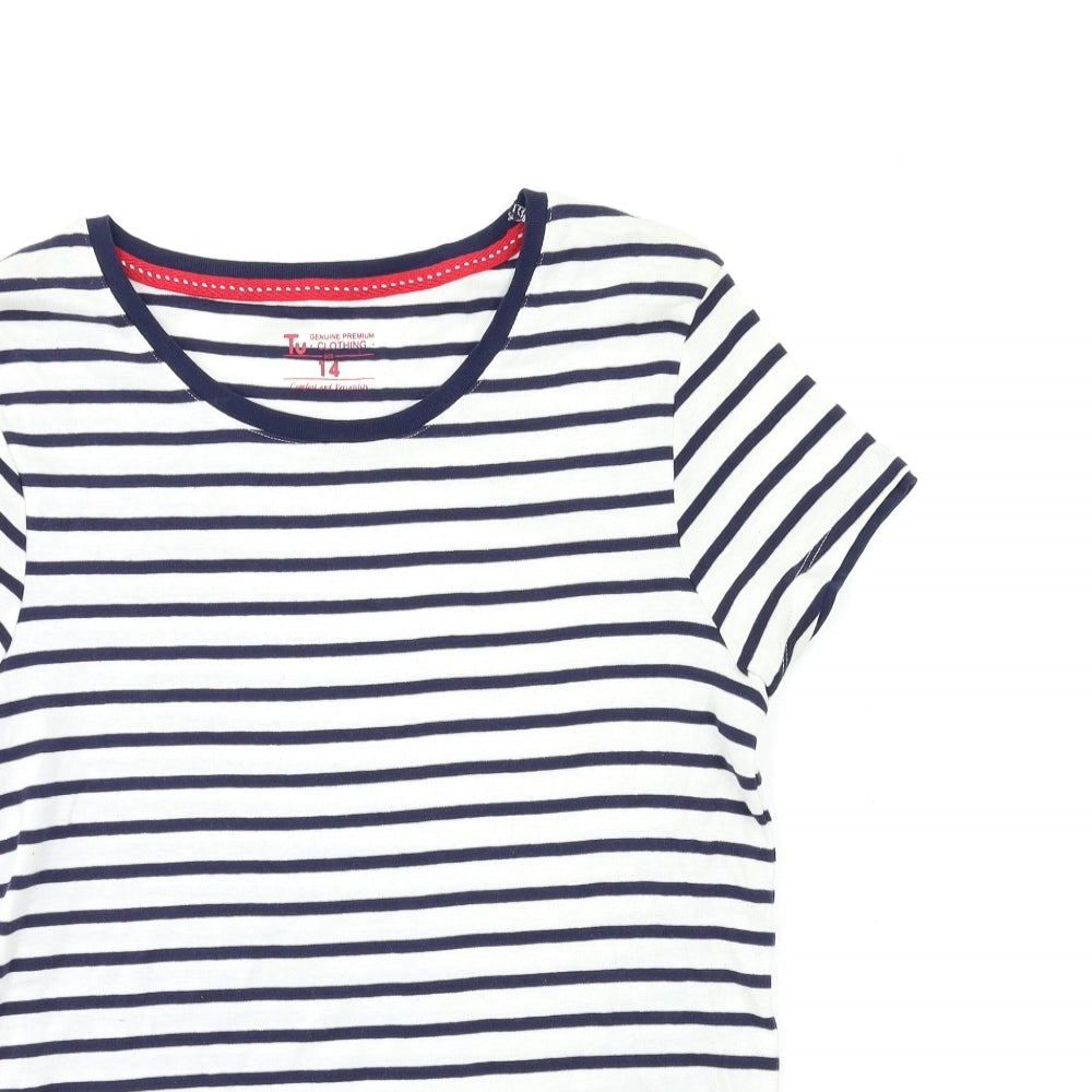 TU Womens White Striped  Basic T-Shirt Size 14