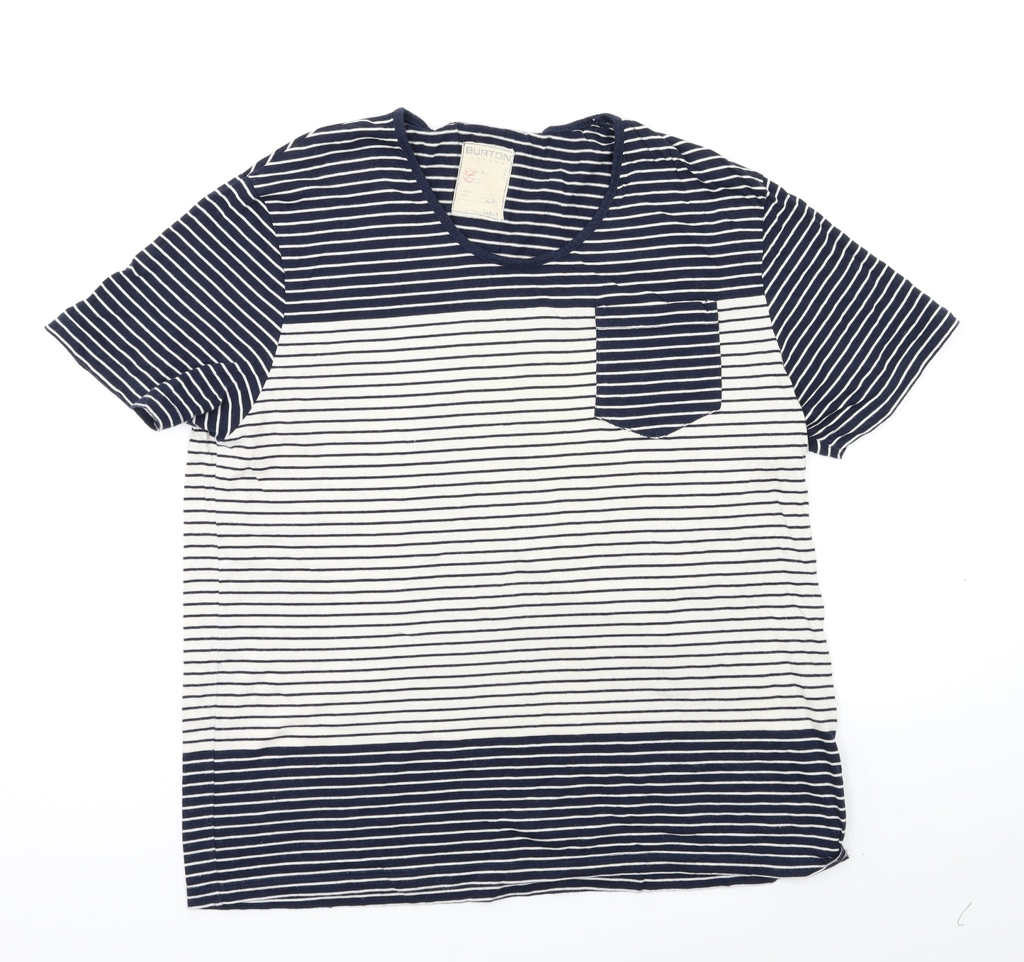 Burton Mens Blue Striped   T-Shirt Size L
