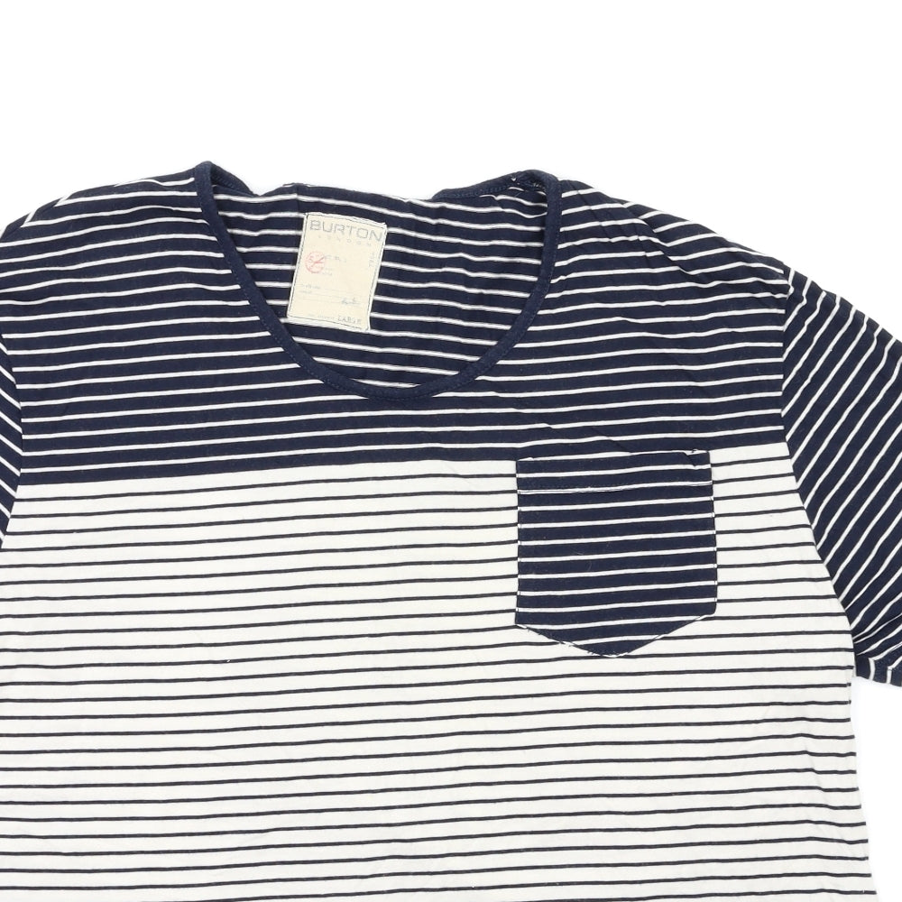 Burton Mens Blue Striped   T-Shirt Size L