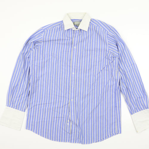 Christopher hayes Mens Blue Striped   Button-Up Size 16