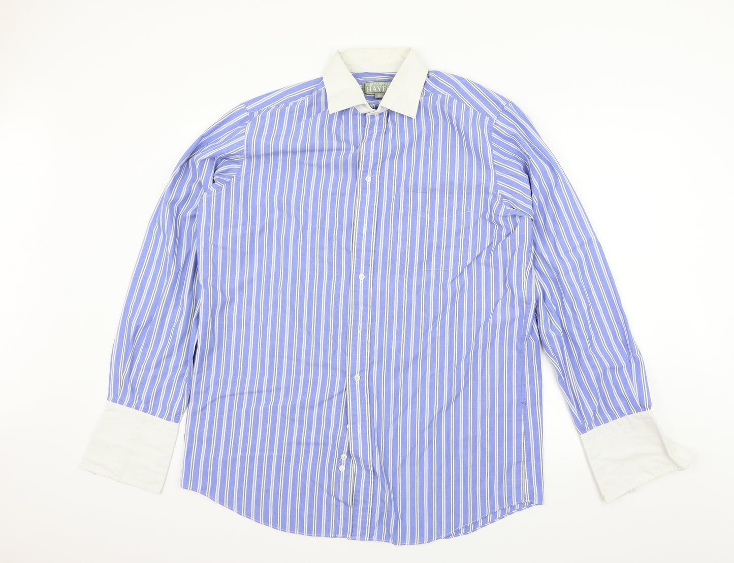 Christopher hayes Mens Blue Striped   Button-Up Size 16