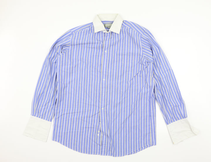 Christopher hayes Mens Blue Striped   Button-Up Size 16