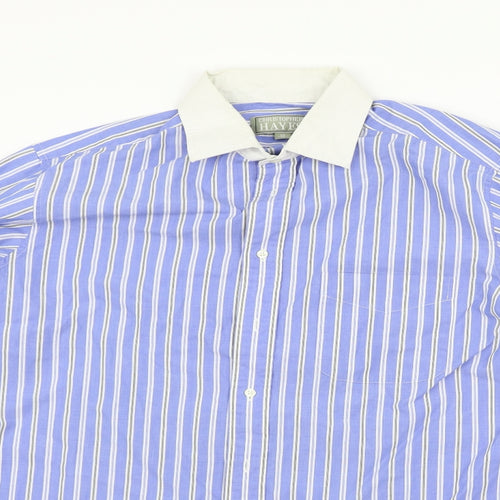 Christopher hayes Mens Blue Striped   Button-Up Size 16