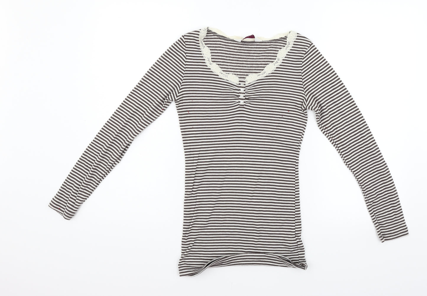 Secret Possesions Womens White Striped  Basic T-Shirt Size 8