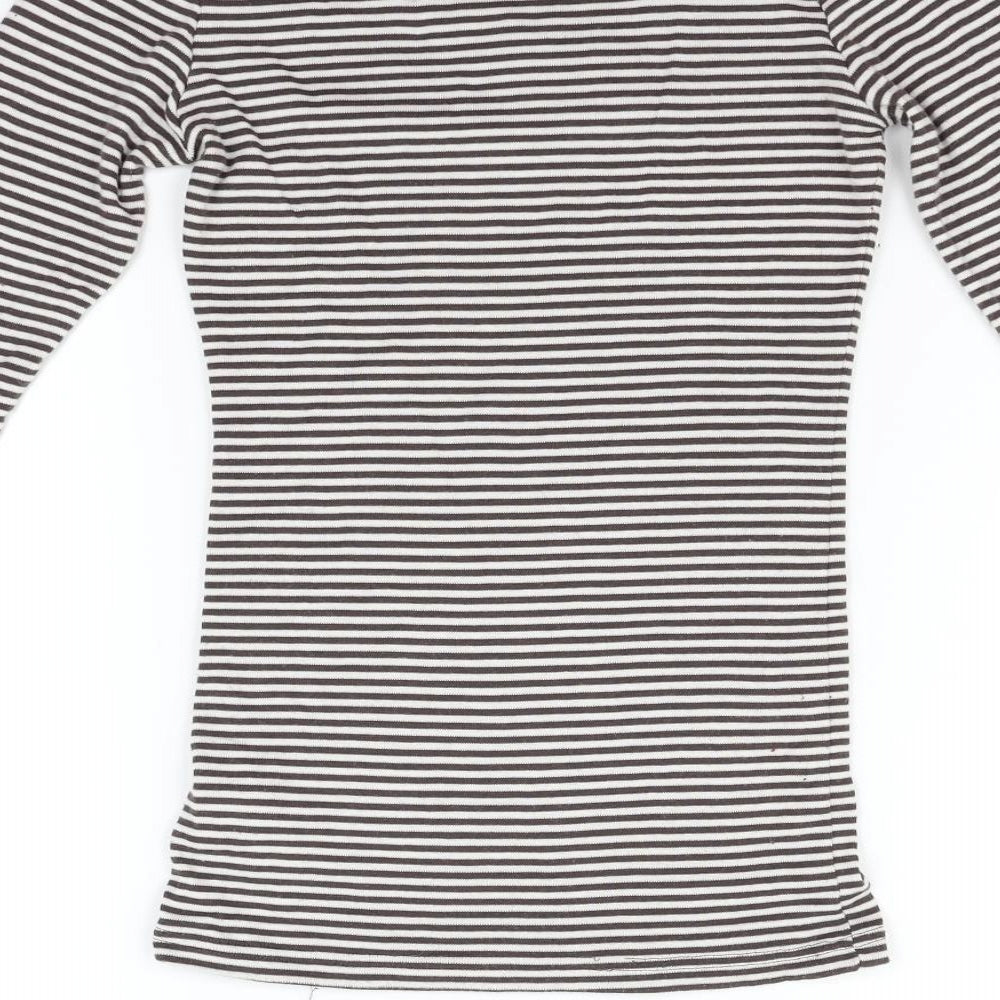 Secret Possesions Womens White Striped  Basic T-Shirt Size 8