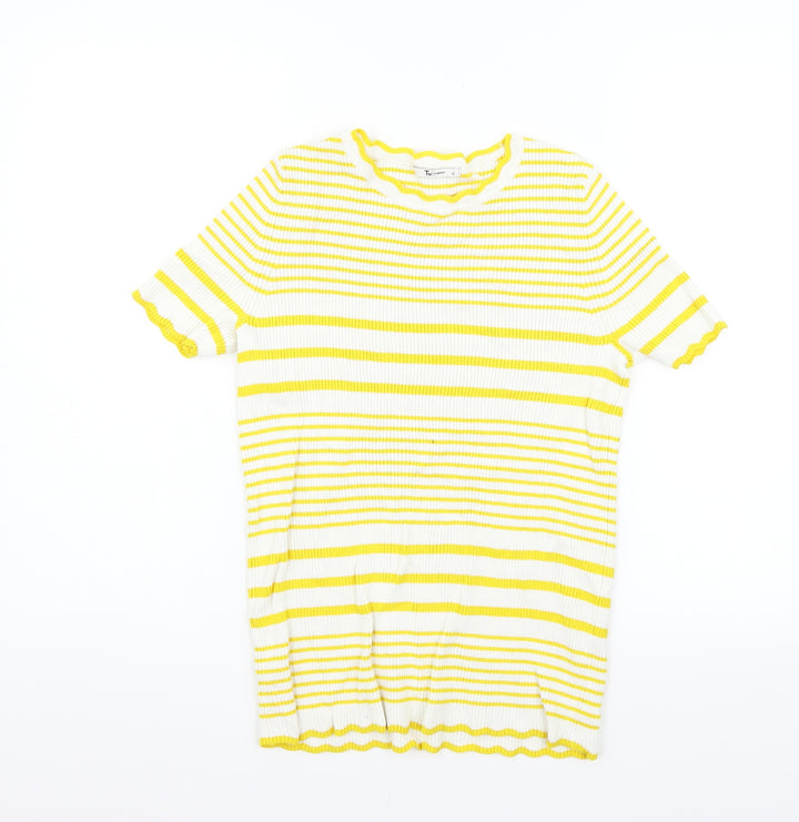 TU Womens White Striped Basic Blouse Size 12