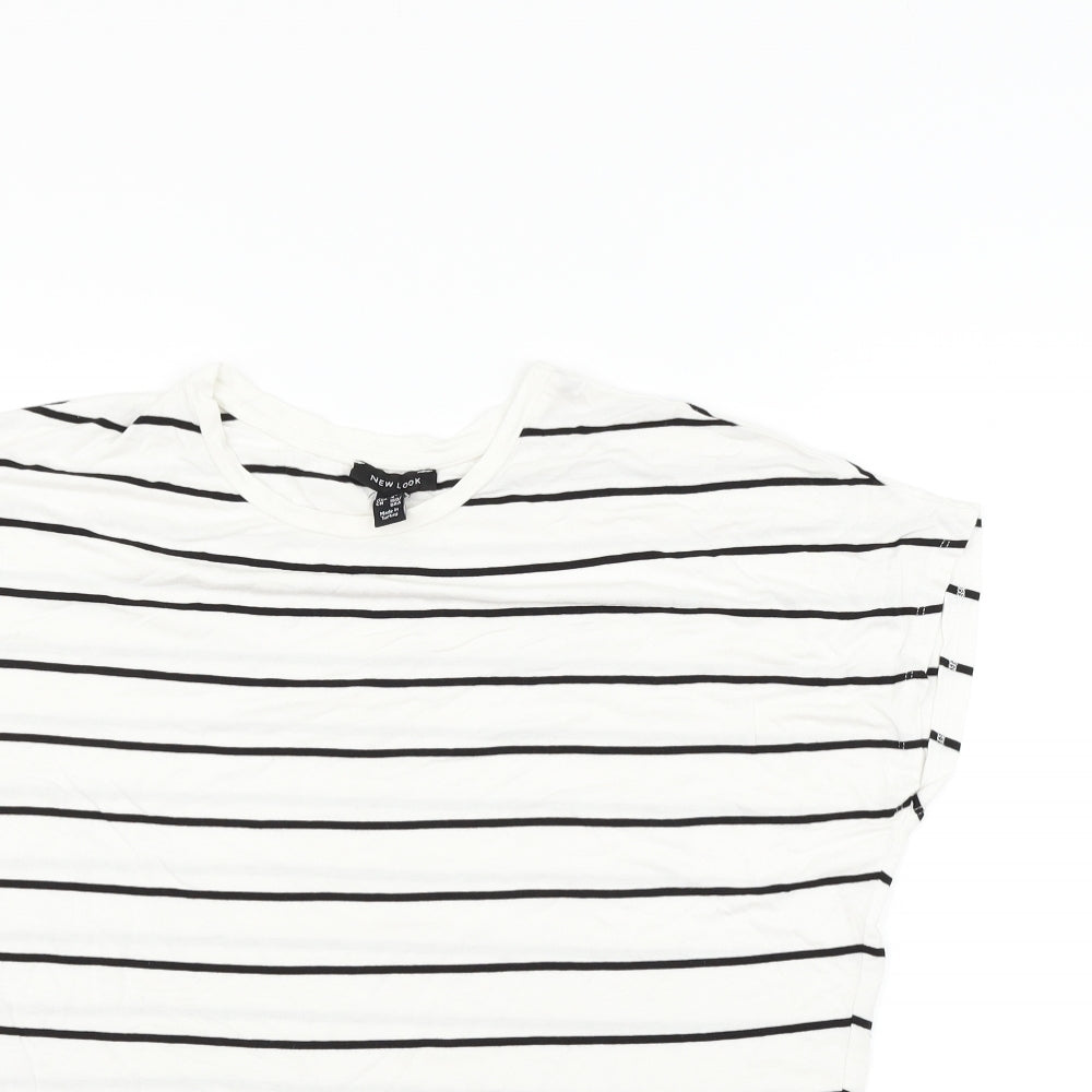 New Look Womens Silver Striped  Basic T-Shirt Size 8