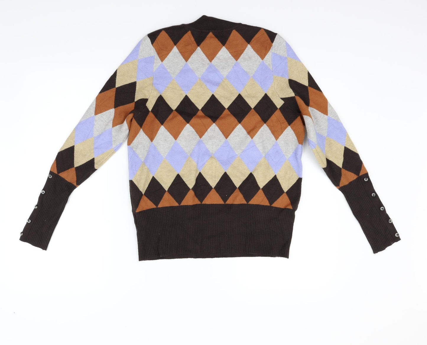 Marks and Spencer Womens Brown Geometric  Pullover Jumper Size 14