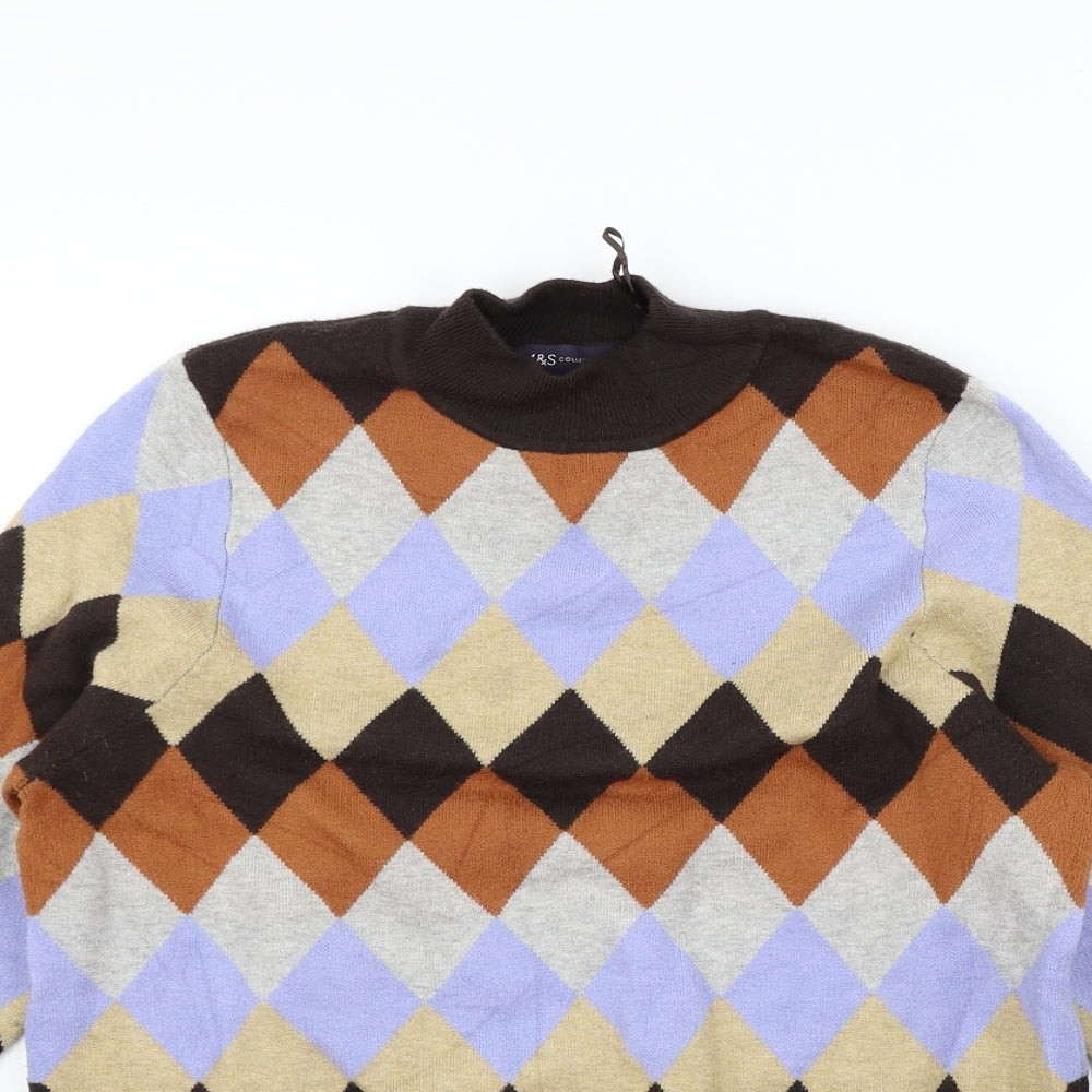 Marks and Spencer Womens Brown Geometric  Pullover Jumper Size 14
