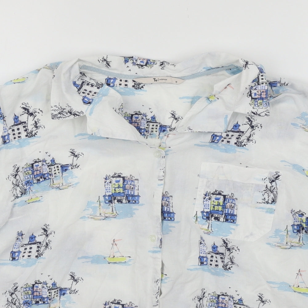 TU Womens White Floral  Basic Button-Up Size 18