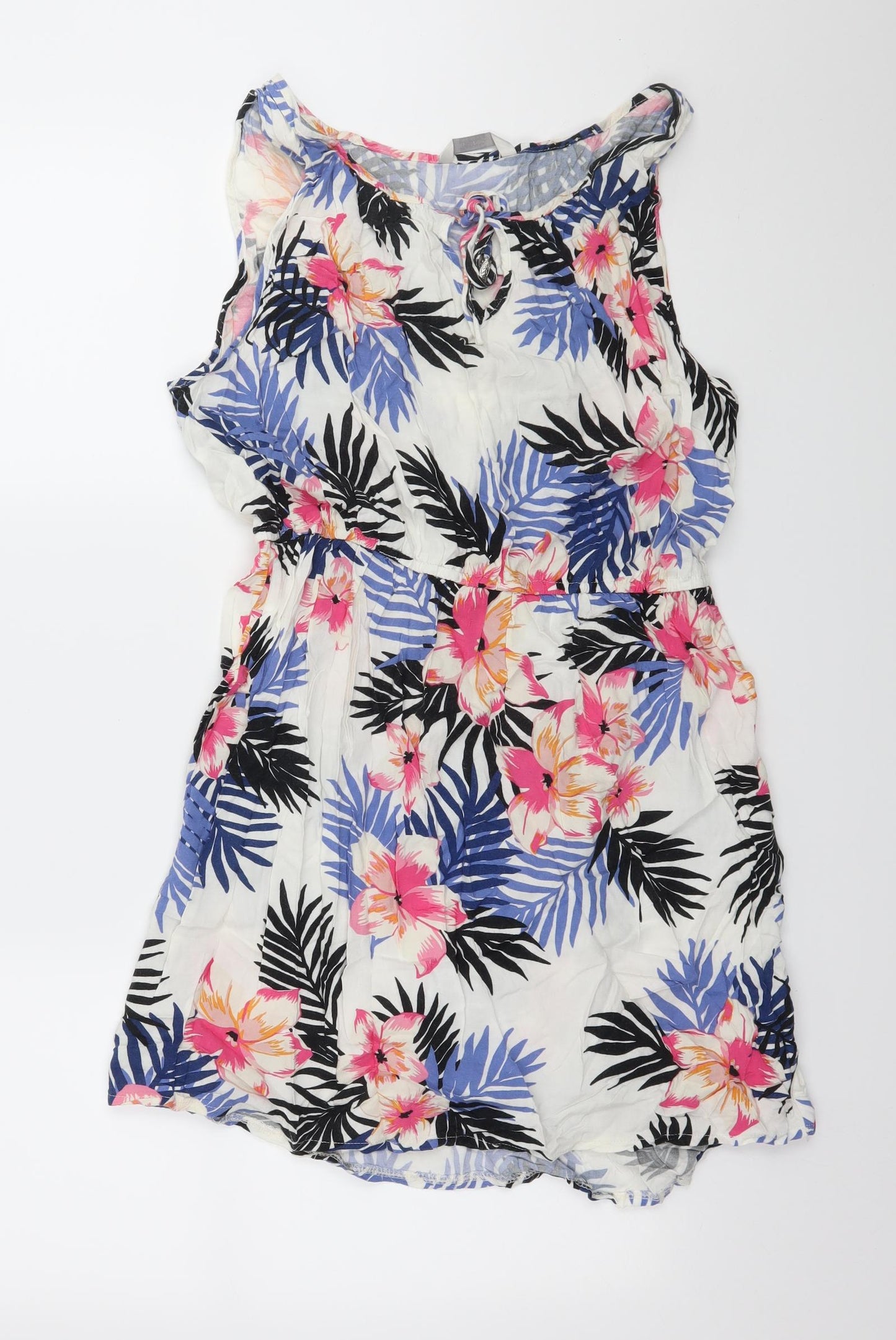 George Womens White Floral  Basic Tank Size 16